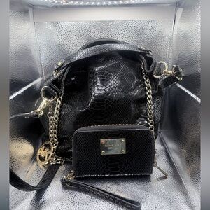 Michael Kors leather shoulder bag & zip-around wallet w gold-tone hardware